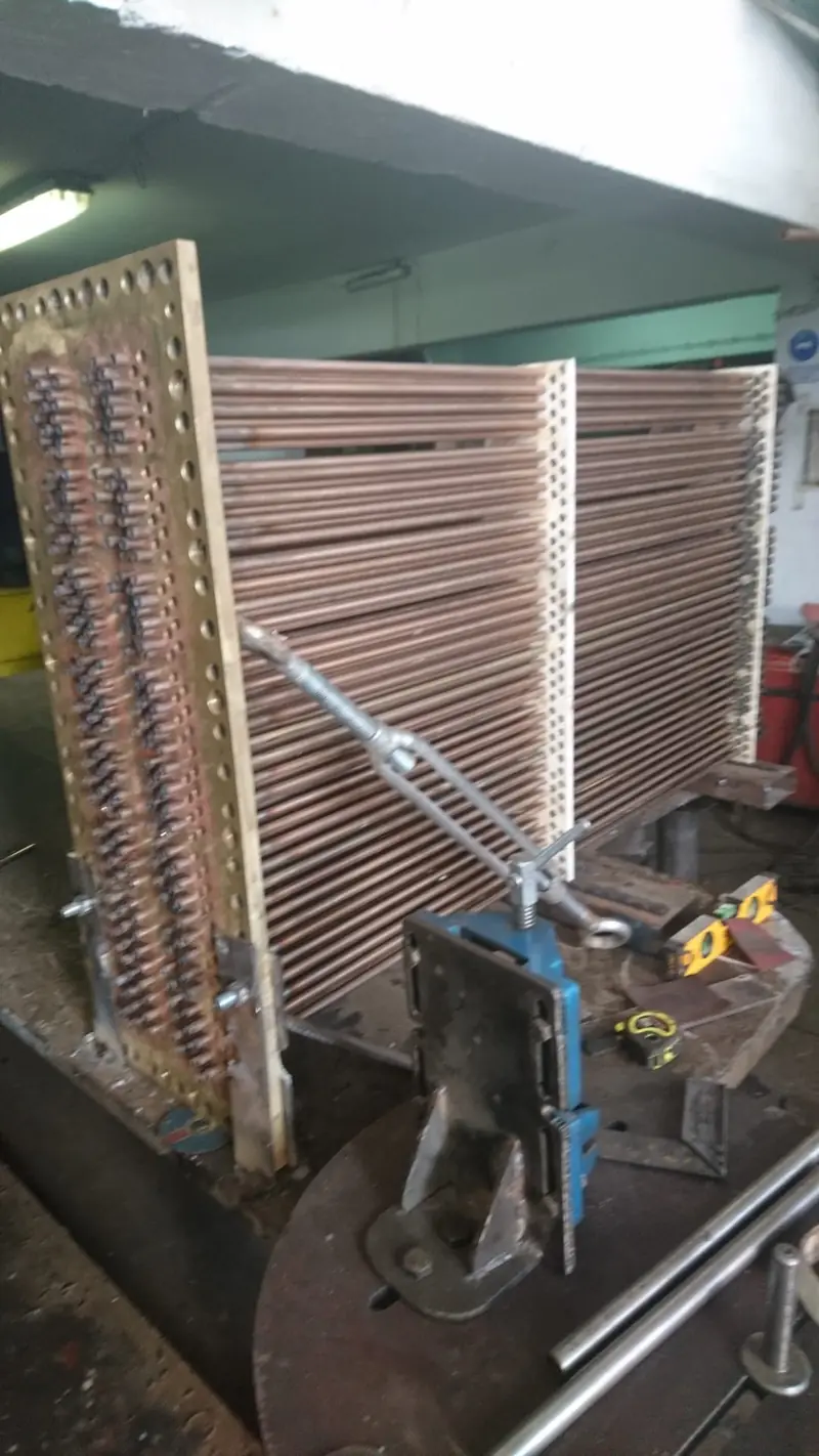 Bundle with baffle plates fitted, in the workshop