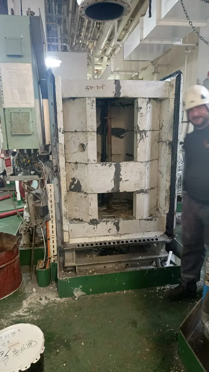 Incinerator unit with the doors open